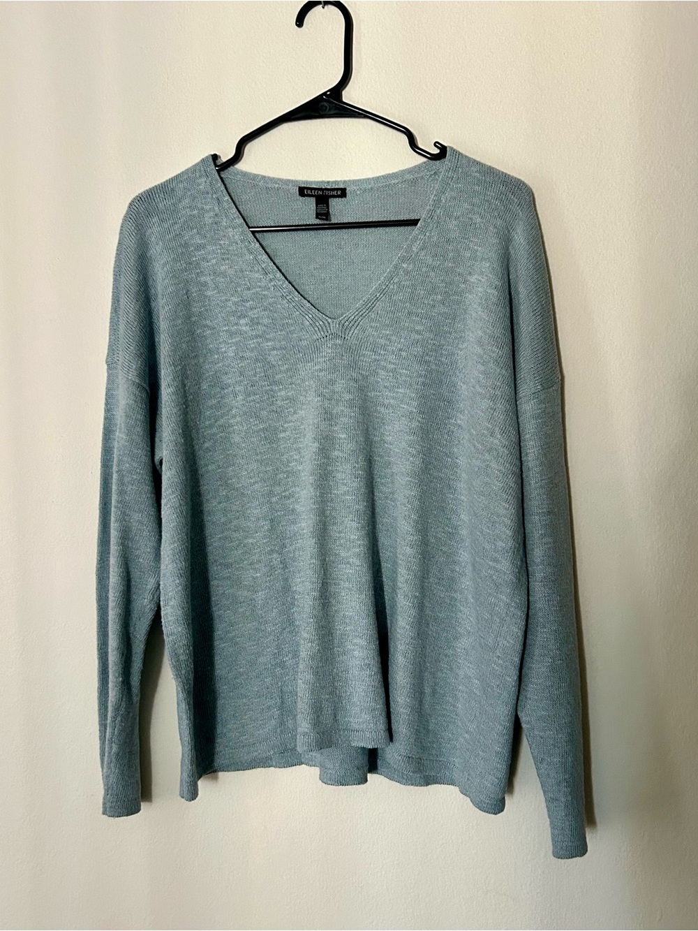 Eileen Fisher Linen Organic Cotton Blue Knit Sweater M Minimalist Quiet Luxury